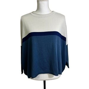 Mersea Catalina Cropped Colorblock Sweater One Size Blue White